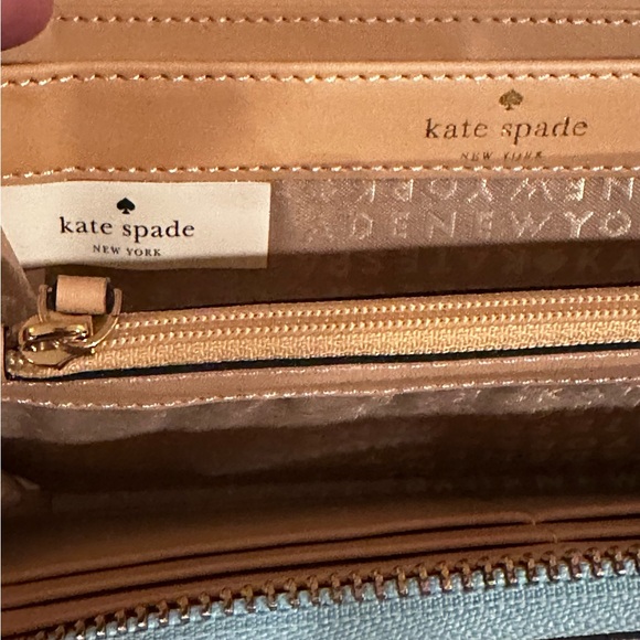 Kate Spade Ostrich Zip Travel Wallet Card Organizer Light Blue With Bow - Picture 5 of 6